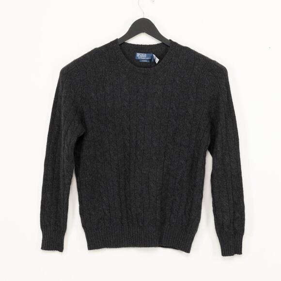 Polo Ralph Lauren Men Cashmere Cable Knit Crewneck Sweater Gray Size L - Picture 1 of 7